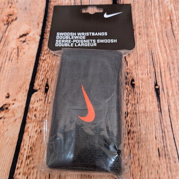 Nike Black Double wide Wristbands with Red Swoosh NWT - Picture 1 of 6